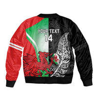 New Zealand and Wales Rugby Custom Sleeve Zip Bomber Jacket Aotearoa All Black Combine Welsh Dragon - Wonder Print Shop