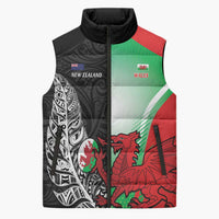 New Zealand and Wales Rugby Custom Sleeveless Puffer Jacket Aotearoa All Black Combine Welsh Dragon - Wonder Print Shop