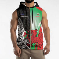 New Zealand and Wales Rugby Custom Sleeveless Zip Hoodie Aotearoa All Black Combine Welsh Dragon - Wonder Print Shop