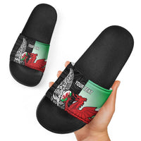 New Zealand and Wales Rugby Custom Slide Sandals Aotearoa All Black Combine Welsh Dragon - Wonder Print Shop