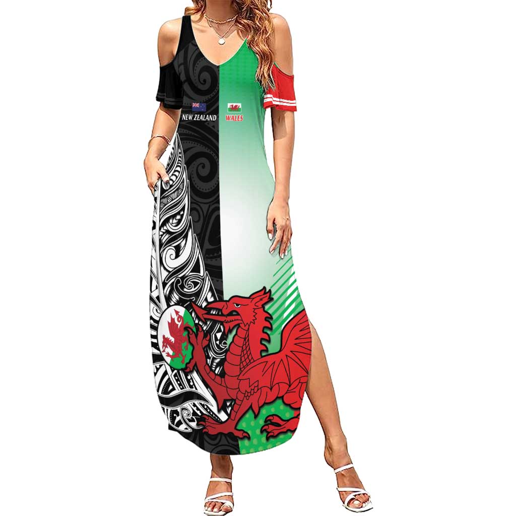 New Zealand and Wales Rugby Custom Summer Maxi Dress Aotearoa All Black Combine Welsh Dragon - Wonder Print Shop