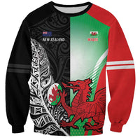 New Zealand and Wales Rugby Custom Sweatshirt Aotearoa All Black Combine Welsh Dragon - Wonder Print Shop