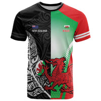 New Zealand and Wales Rugby Custom T Shirt Aotearoa All Black Combine Welsh Dragon - Wonder Print Shop