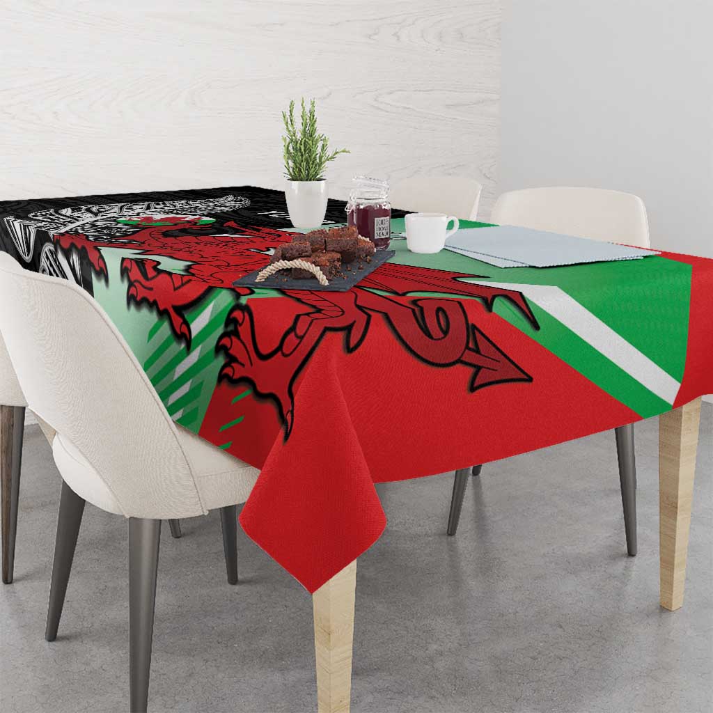 New Zealand and Wales Rugby Custom Tablecloth Aotearoa All Black Combine Welsh Dragon - Wonder Print Shop