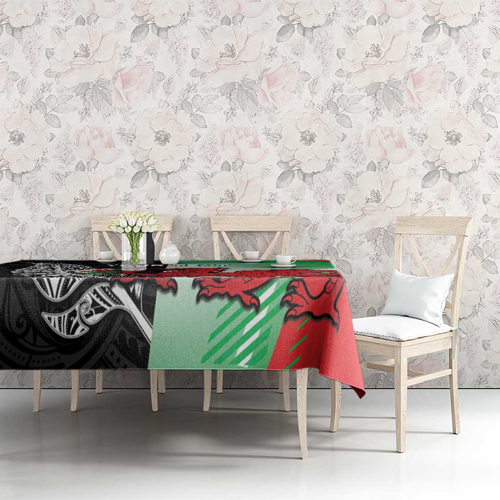 New Zealand and Wales Rugby Custom Tablecloth Aotearoa All Black Combine Welsh Dragon - Wonder Print Shop