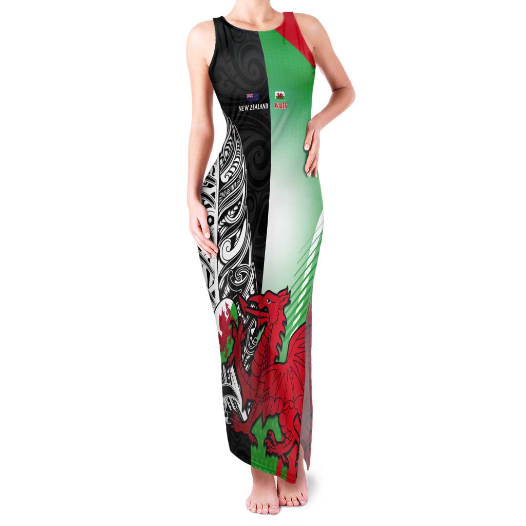 New Zealand and Wales Rugby Custom Tank Maxi Dress Aotearoa All Black Combine Welsh Dragon - Wonder Print Shop