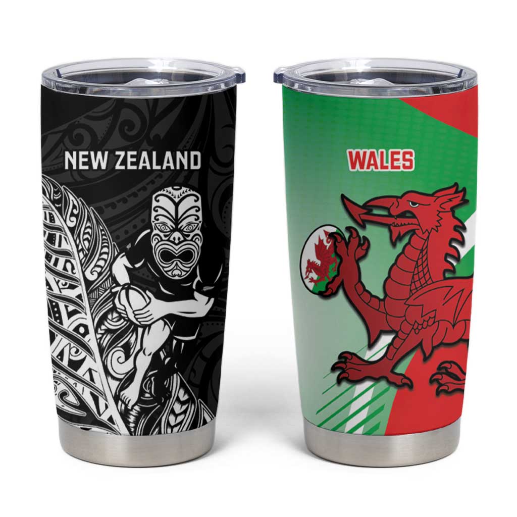 New Zealand and Wales Rugby Custom Tumbler Cup Aotearoa All Black Combine Welsh Dragon - Wonder Print Shop