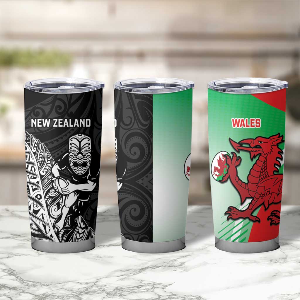 New Zealand and Wales Rugby Custom Tumbler Cup Aotearoa All Black Combine Welsh Dragon - Wonder Print Shop