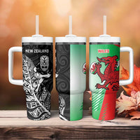 New Zealand and Wales Rugby Custom Tumbler With Handle Aotearoa All Black Combine Welsh Dragon - Wonder Print Shop