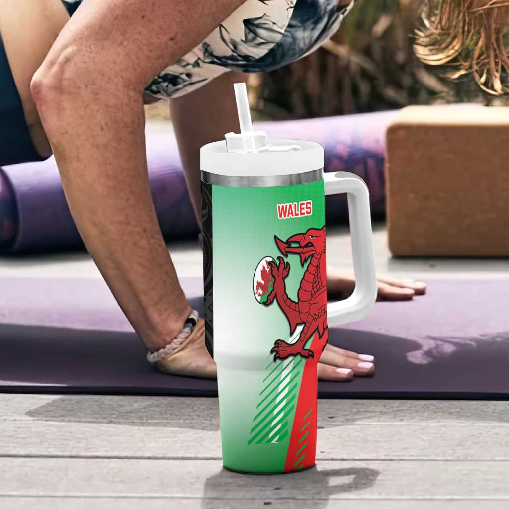 New Zealand and Wales Rugby Custom Tumbler With Handle Aotearoa All Black Combine Welsh Dragon - Wonder Print Shop