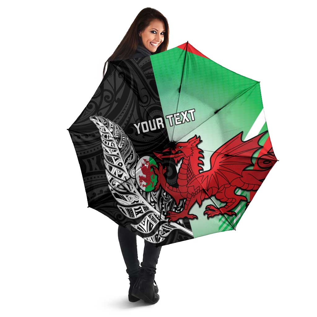 New Zealand and Wales Rugby Custom Umbrella Aotearoa All Black Combine Welsh Dragon - Wonder Print Shop
