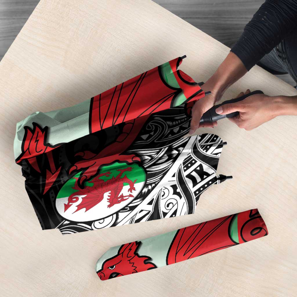 New Zealand and Wales Rugby Custom Umbrella Aotearoa All Black Combine Welsh Dragon - Wonder Print Shop