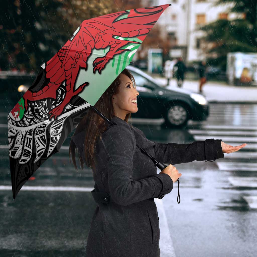 New Zealand and Wales Rugby Custom Umbrella Aotearoa All Black Combine Welsh Dragon - Wonder Print Shop