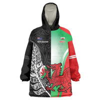 New Zealand and Wales Rugby Custom Wearable Blanket Hoodie Aotearoa All Black Combine Welsh Dragon - Wonder Print Shop