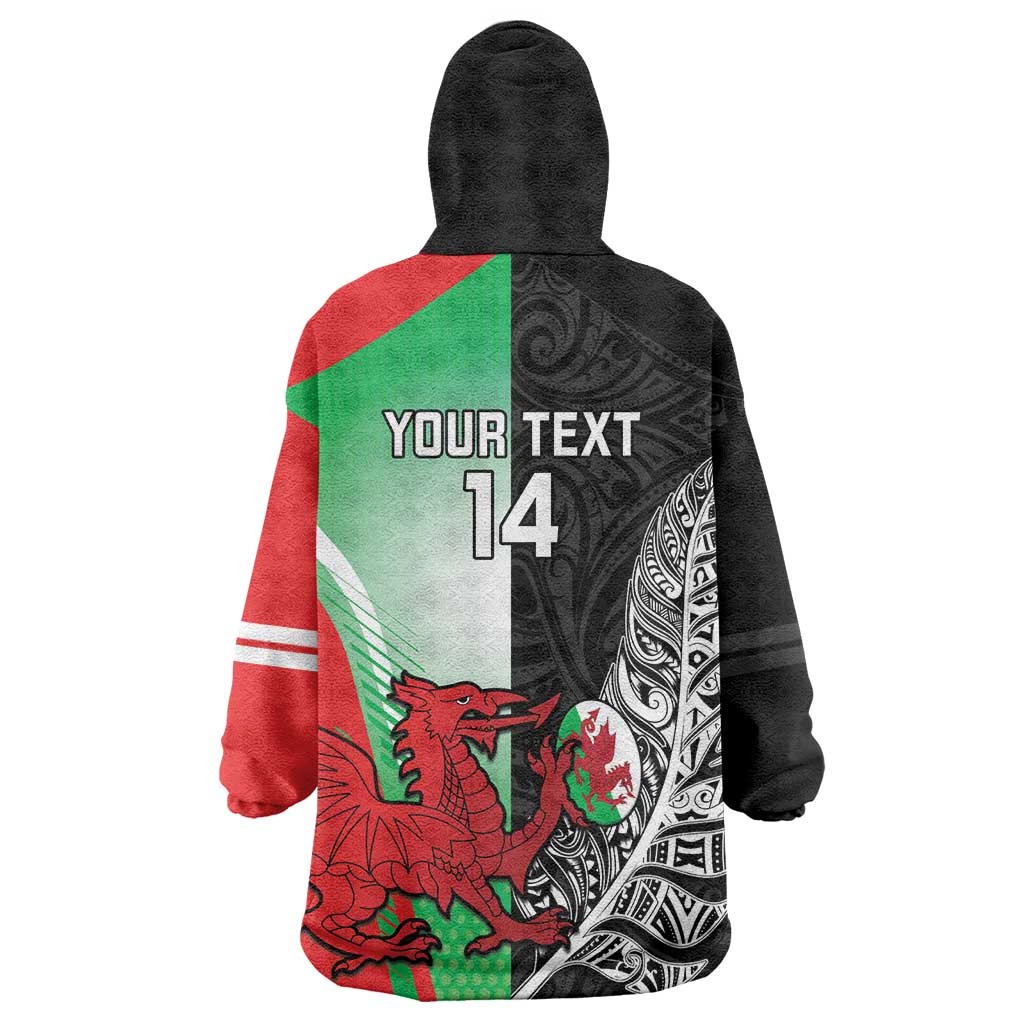 New Zealand and Wales Rugby Custom Wearable Blanket Hoodie Aotearoa All Black Combine Welsh Dragon - Wonder Print Shop