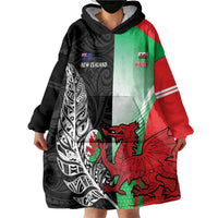 New Zealand and Wales Rugby Custom Wearable Blanket Hoodie Aotearoa All Black Combine Welsh Dragon - Wonder Print Shop