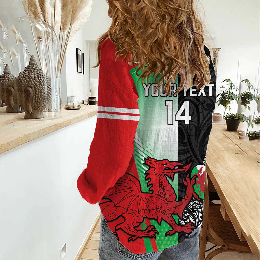 New Zealand and Wales Rugby Custom Women Casual Shirt Aotearoa All Black Combine Welsh Dragon - Wonder Print Shop