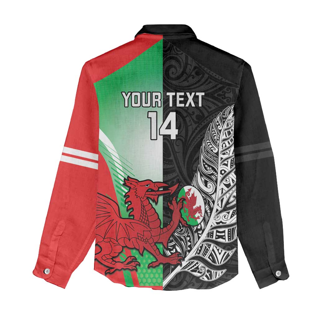 New Zealand and Wales Rugby Custom Women Casual Shirt Aotearoa All Black Combine Welsh Dragon - Wonder Print Shop