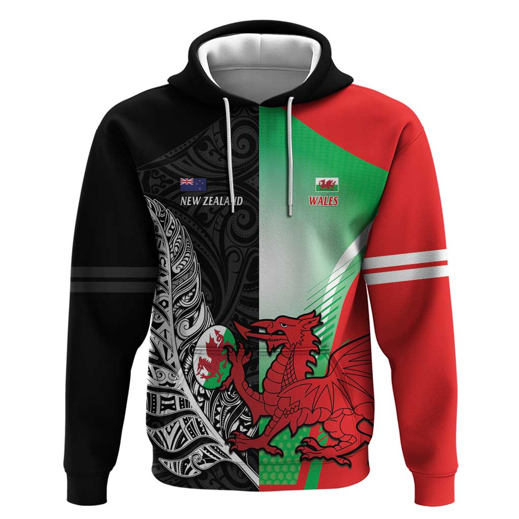 New Zealand and Wales Rugby Custom Zip Hoodie Aotearoa All Black Combine Welsh Dragon - Wonder Print Shop