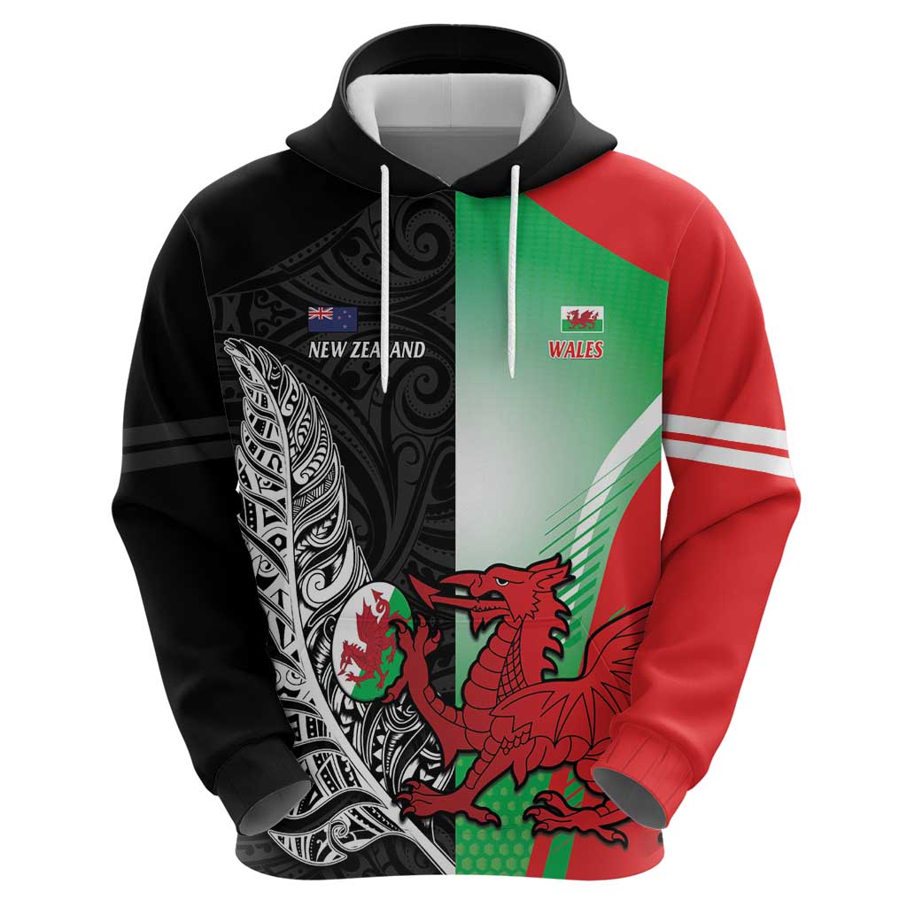 New Zealand and Wales Rugby Custom Zip Hoodie Aotearoa All Black Combine Welsh Dragon - Wonder Print Shop