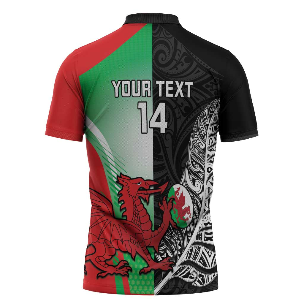 New Zealand and Wales Rugby Custom Zipper Polo Shirt Aotearoa All Black Combine Welsh Dragon - Wonder Print Shop