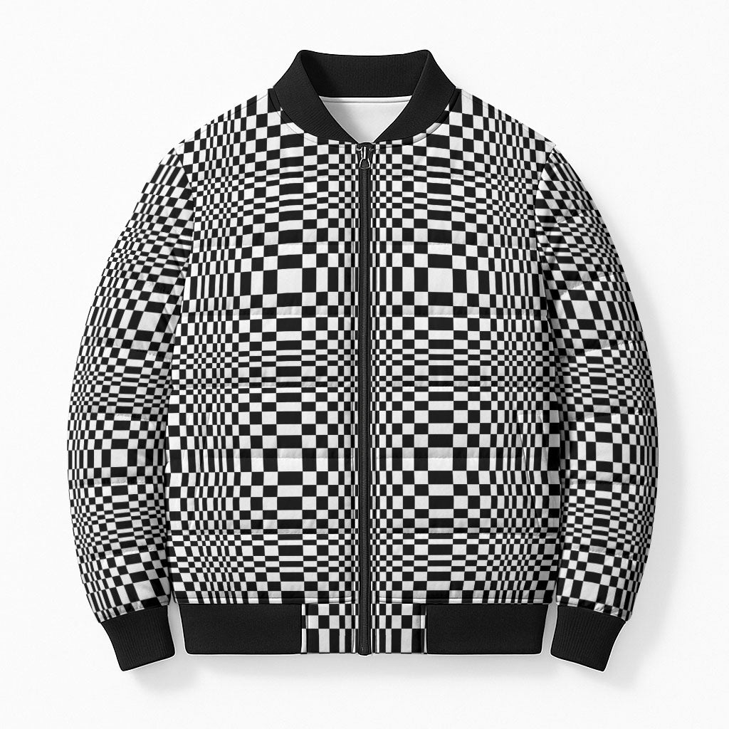 Black White Filipino Binakol Motifs Bomber Puffer Jacket Mabuhay Philippines Festival Kusikus Pattern