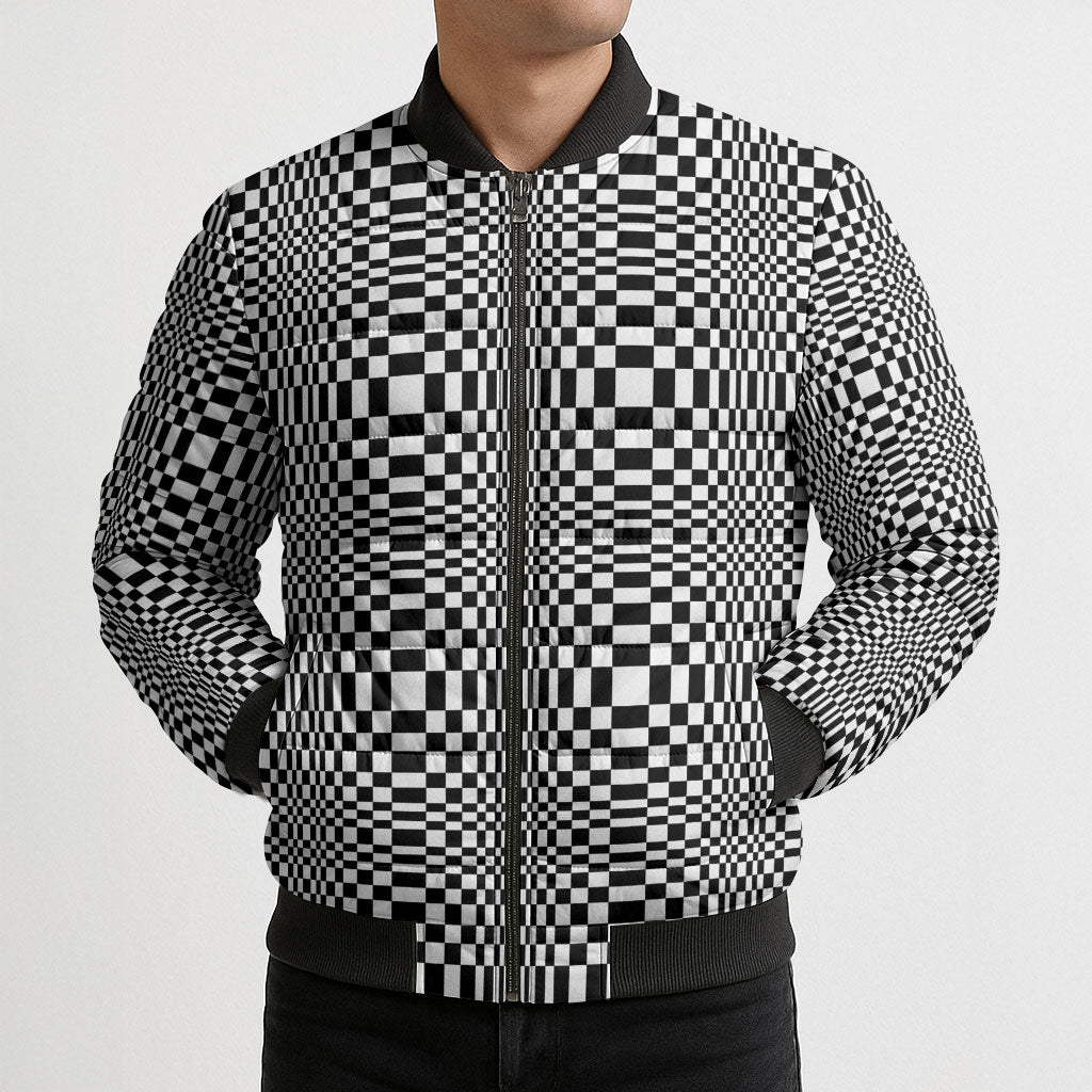 Black White Filipino Binakol Motifs Bomber Puffer Jacket Mabuhay Philippines Festival Kusikus Pattern