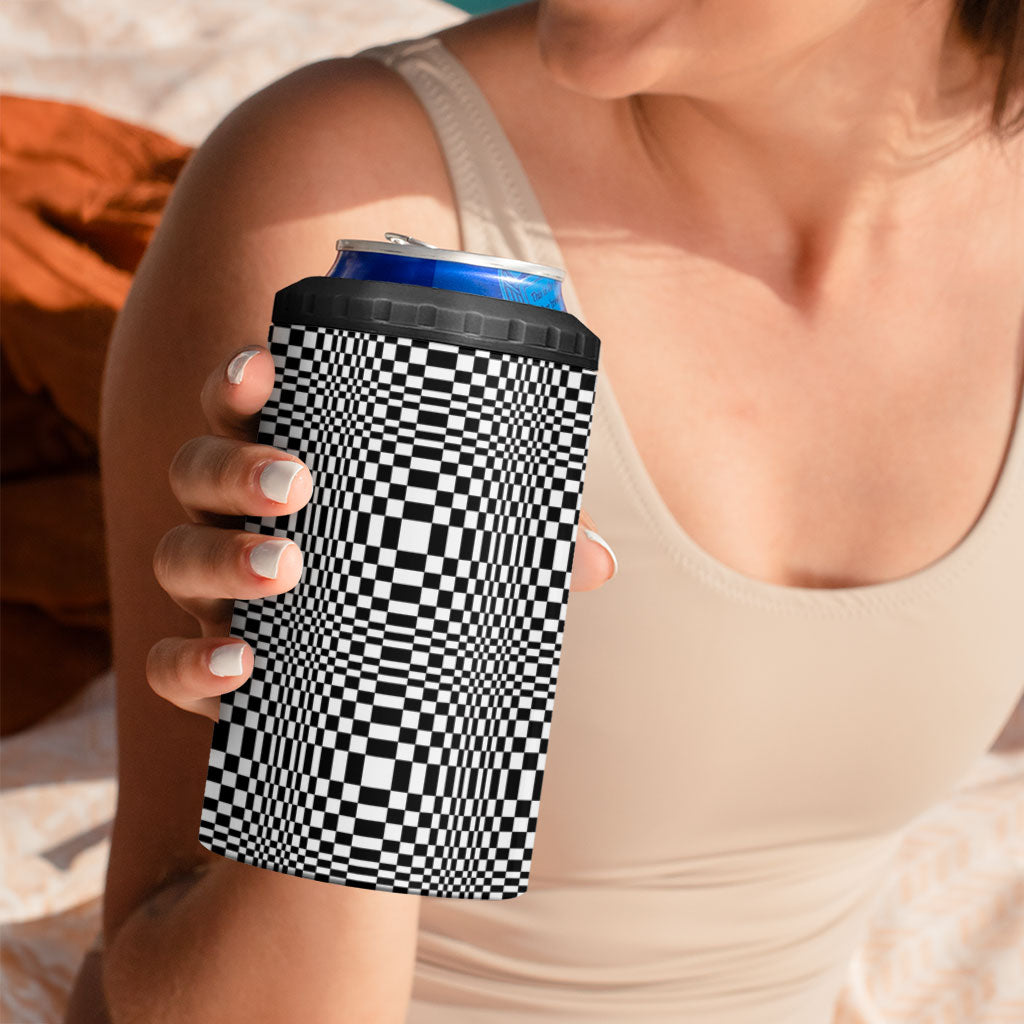 Black White Filipino Binakol Motifs 4 in 1 Can Cooler Tumbler Mabuhay Philippines Festival Kusikus Pattern