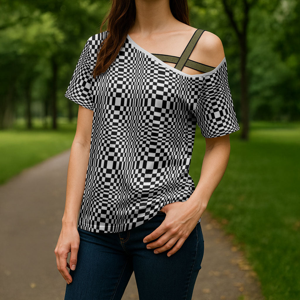 Black White Filipino Binakol Motifs Cross Shoulder Shirt Mabuhay Philippines Festival Kusikus Pattern