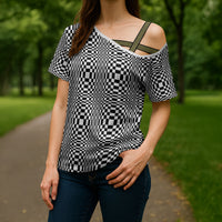 Black White Filipino Binakol Motifs Cross Shoulder Shirt Mabuhay Philippines Festival Kusikus Pattern