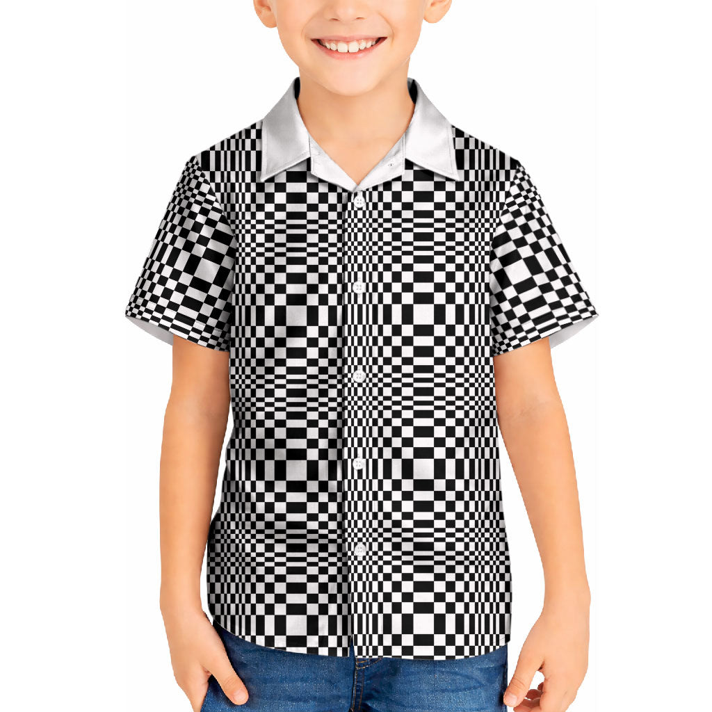 Black White Filipino Binakol Motifs Kid Hawaiian Shirt Mabuhay Philippines Festival Kusikus Pattern