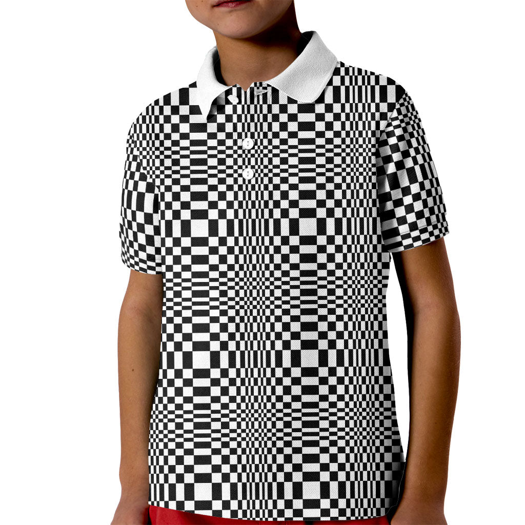Black White Filipino Binakol Motifs Kid Polo Shirt Mabuhay Philippines Festival Kusikus Pattern