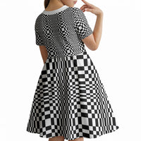 Black White Filipino Binakol Motifs Kid Short Sleeve Dress Mabuhay Philippines Festival Kusikus Pattern