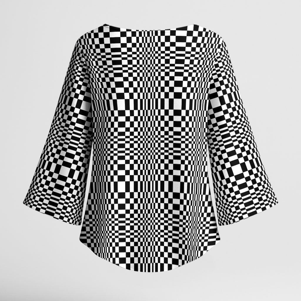 Black White Filipino Binakol Motifs Kimono Sleeve Blouse Mabuhay Philippines Festival Kusikus Pattern
