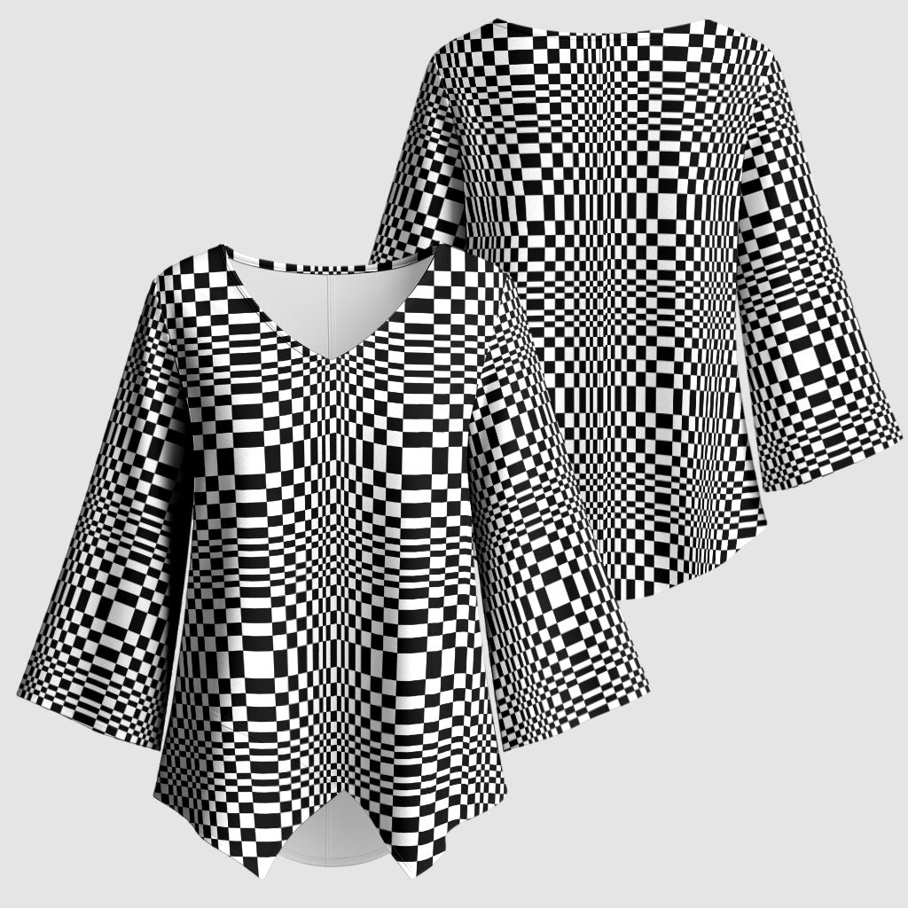 Black White Filipino Binakol Motifs Kimono Sleeve Blouse Mabuhay Philippines Festival Kusikus Pattern