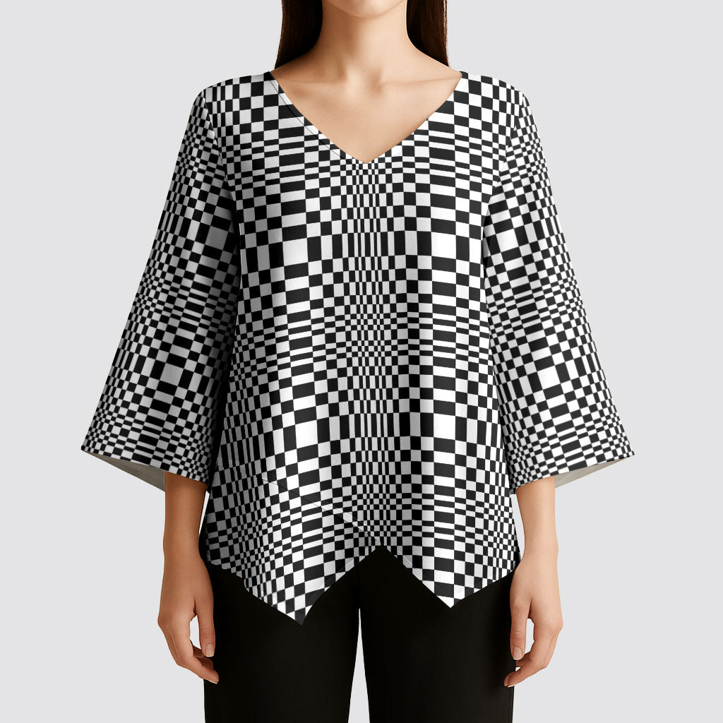 Black White Filipino Binakol Motifs Kimono Sleeve Blouse Mabuhay Philippines Festival Kusikus Pattern