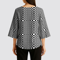Black White Filipino Binakol Motifs Kimono Sleeve Blouse Mabuhay Philippines Festival Kusikus Pattern