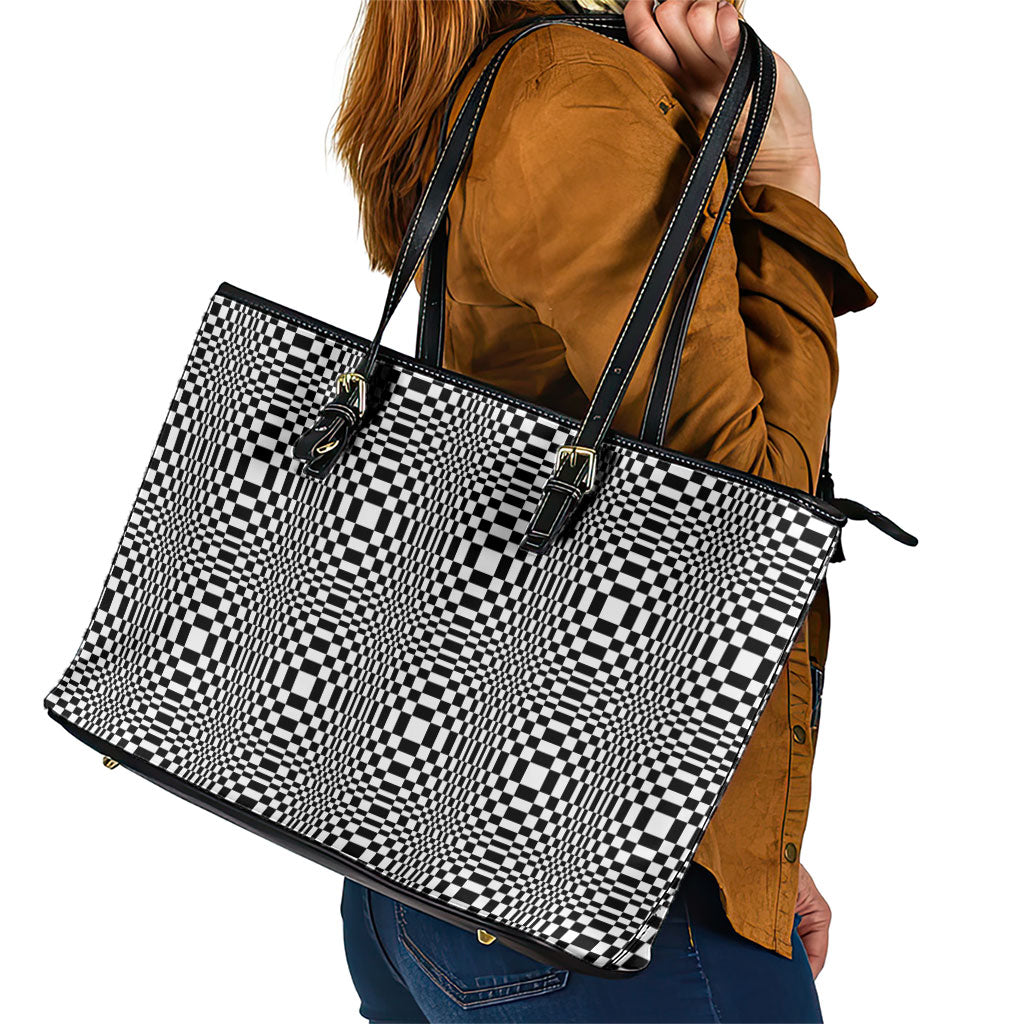 Black White Filipino Binakol Motifs Leather Tote Bag Mabuhay Philippines Festival Kusikus Pattern