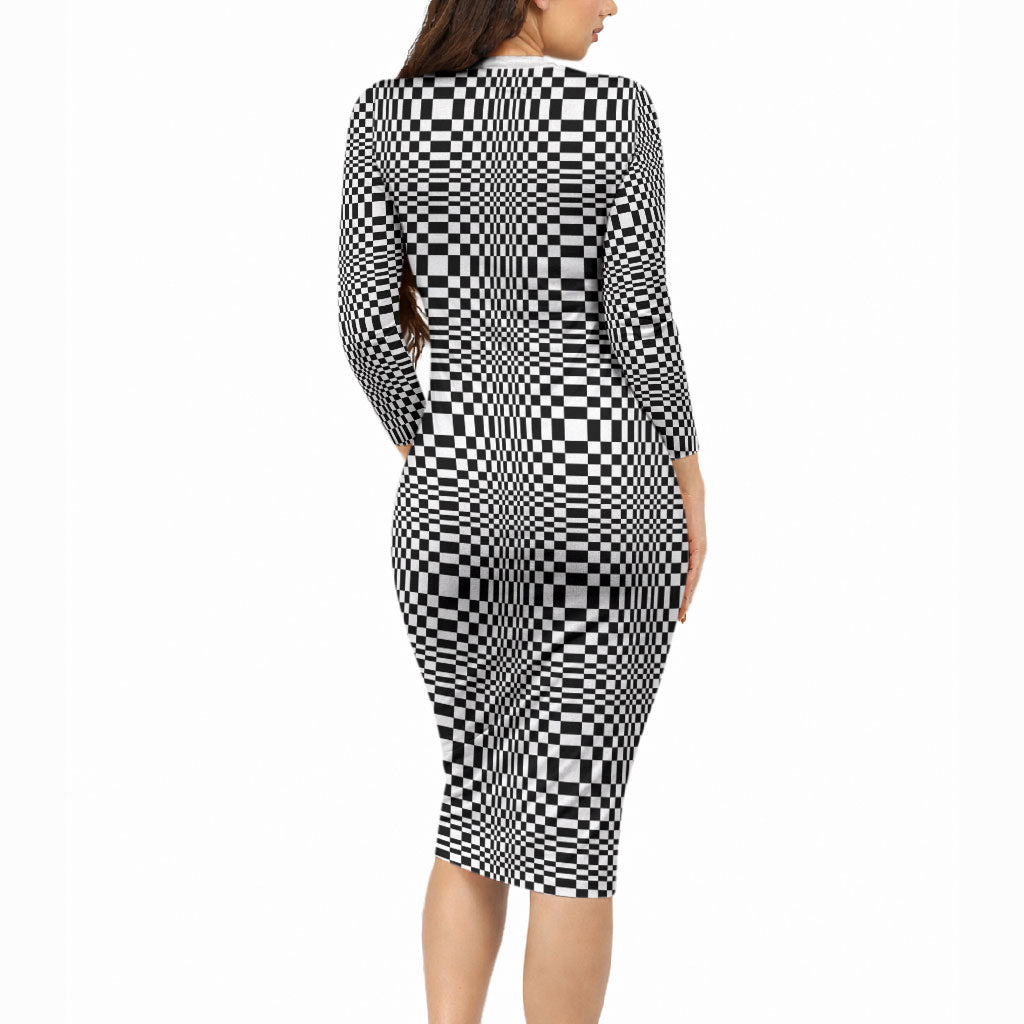 Black White Filipino Binakol Motifs Long Sleeve Bodycon Dress Mabuhay Philippines Festival Kusikus Pattern