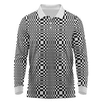 Black White Filipino Binakol Motifs Long Sleeve Polo Shirt Mabuhay Philippines Festival Kusikus Pattern
