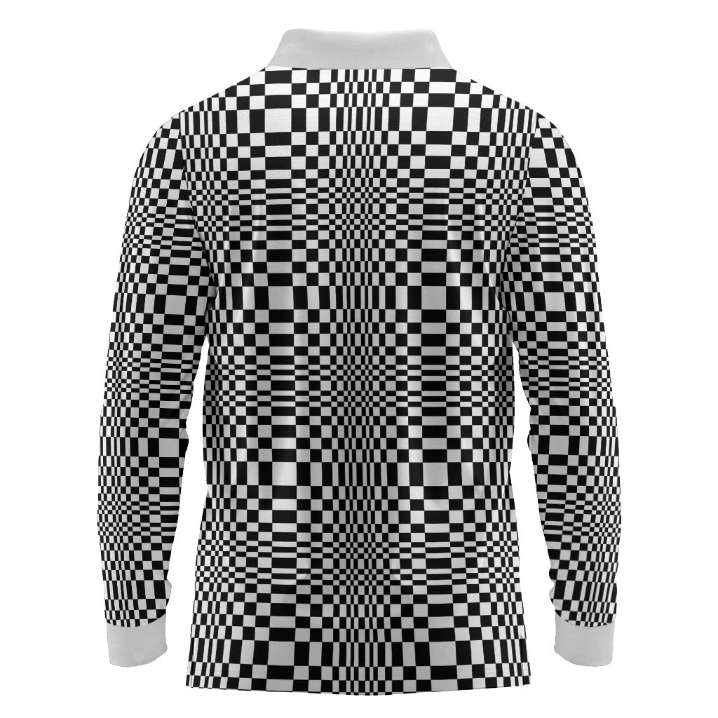 Black White Filipino Binakol Motifs Long Sleeve Polo Shirt Mabuhay Philippines Festival Kusikus Pattern