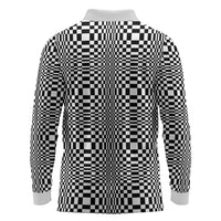 Black White Filipino Binakol Motifs Long Sleeve Polo Shirt Mabuhay Philippines Festival Kusikus Pattern