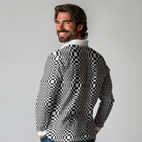 Black White Filipino Binakol Motifs Long Sleeve Polo Shirt Mabuhay Philippines Festival Kusikus Pattern