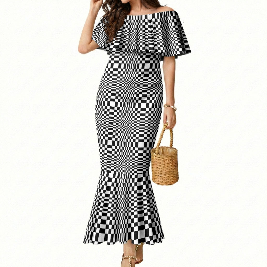 Black White Filipino Binakol Motifs Mermaid Dress Mabuhay Philippines Festival Kusikus Pattern