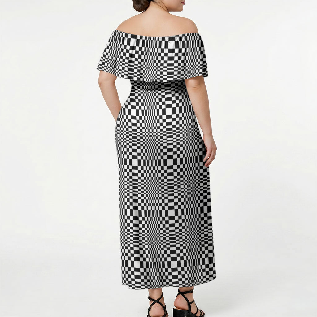 Black White Filipino Binakol Motifs Off Shoulder Maxi Dress Mabuhay Philippines Festival Kusikus Pattern