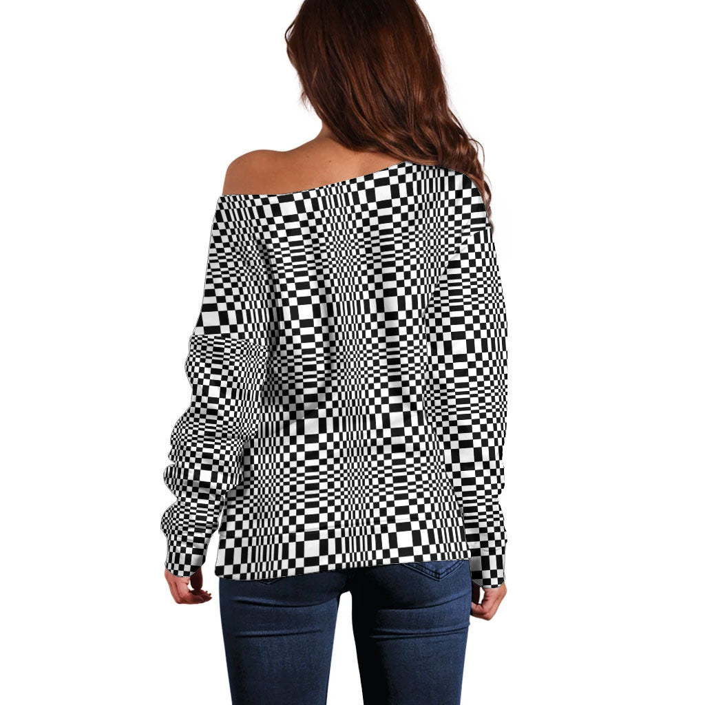 Black White Filipino Binakol Motifs Off Shoulder Sweater Mabuhay Philippines Festival Kusikus Pattern