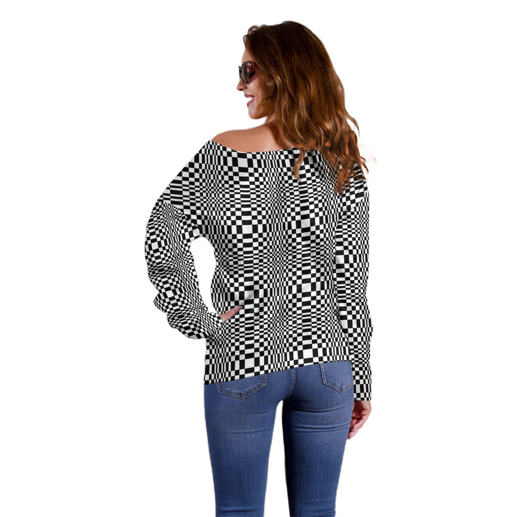 Black White Filipino Binakol Motifs Off Shoulder Sweater Mabuhay Philippines Festival Kusikus Pattern