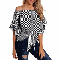 Black White Filipino Binakol Motifs Off Shoulder Wrap Waist Top Mabuhay Philippines Festival Kusikus Pattern