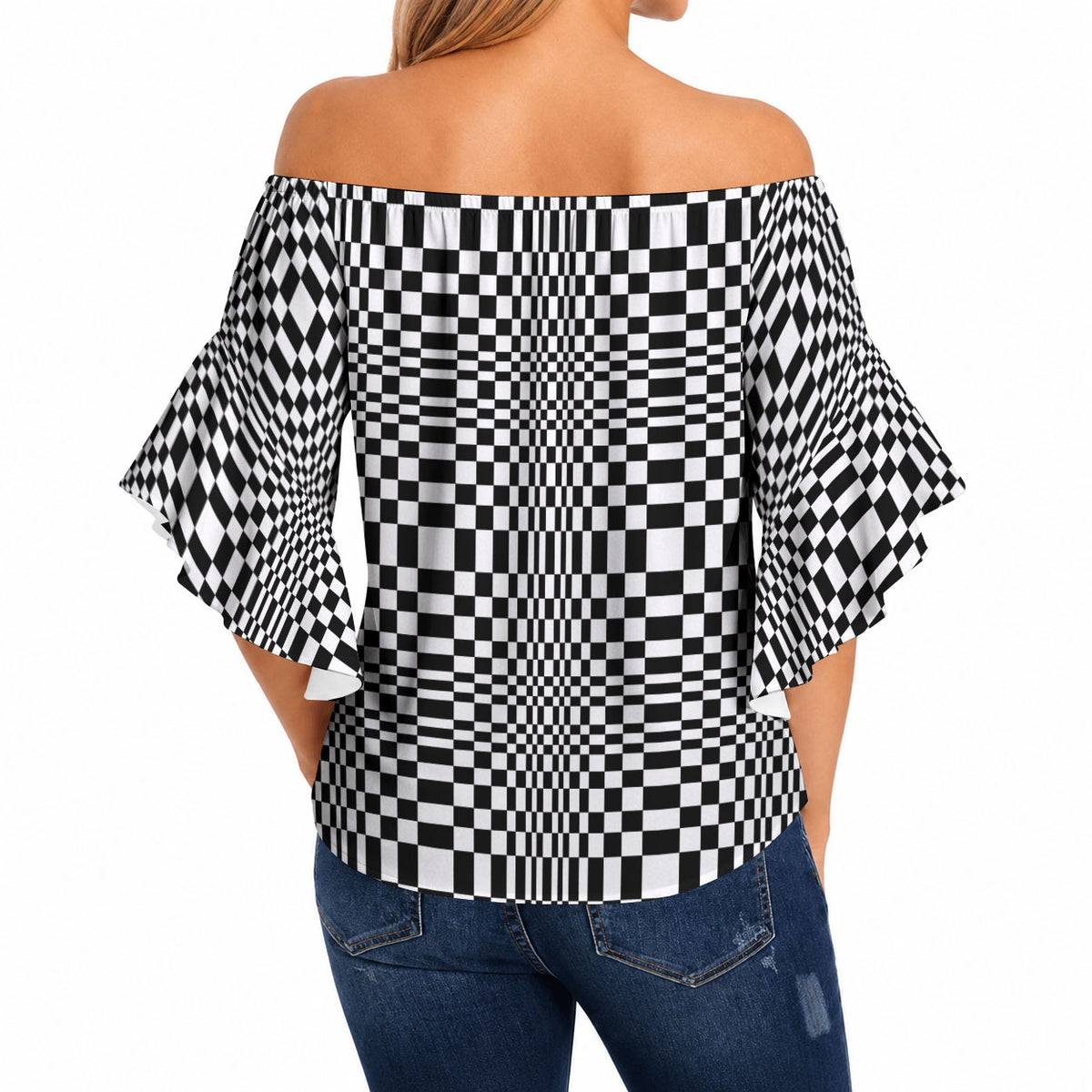 Black White Filipino Binakol Motifs Off Shoulder Wrap Waist Top Mabuhay Philippines Festival Kusikus Pattern