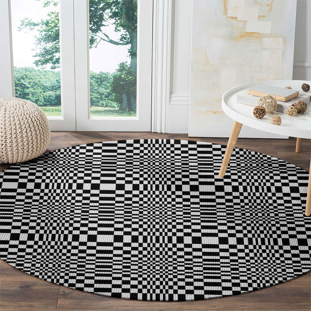 Black White Filipino Binakol Motifs Round Carpet Mabuhay Philippines Festival Kusikus Pattern